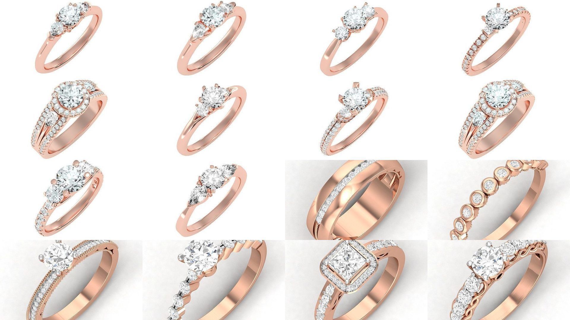 1000 solitaire wedding engagement women ring 3dm stl render 3D Model Collection_34