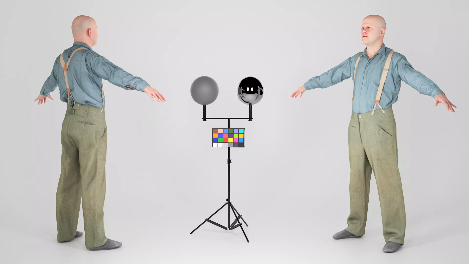 Bald man in shirt and pants with suspenders 182 Low-poly 3D model_0