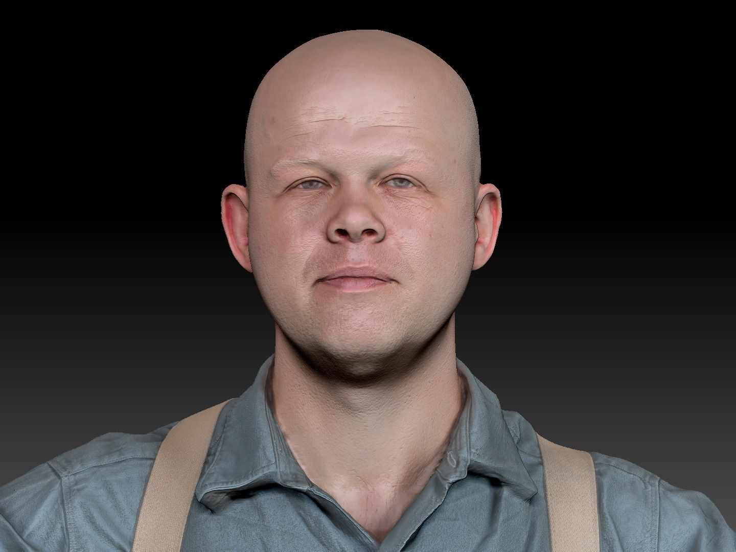 Bald man in shirt and pants with suspenders 182 Low-poly 3D model_6