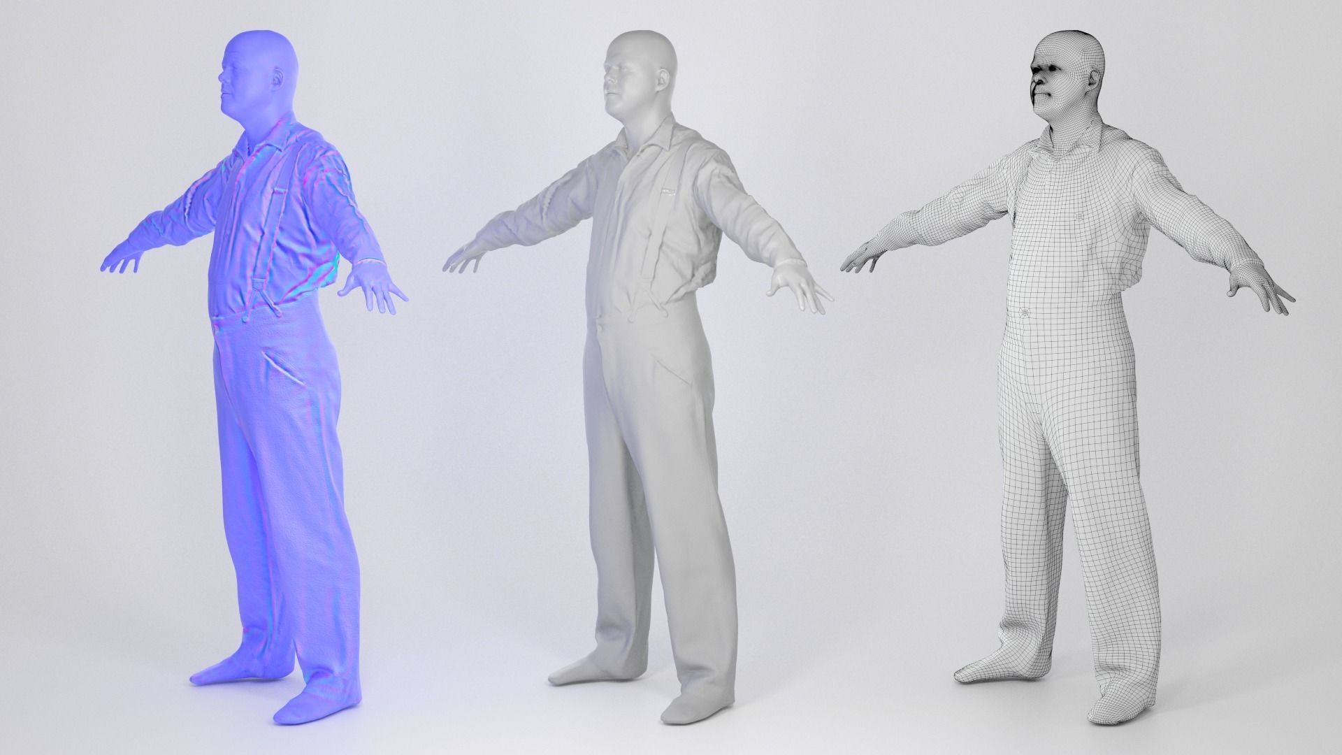 Bald man in shirt and pants with suspenders 182 Low-poly 3D model_3