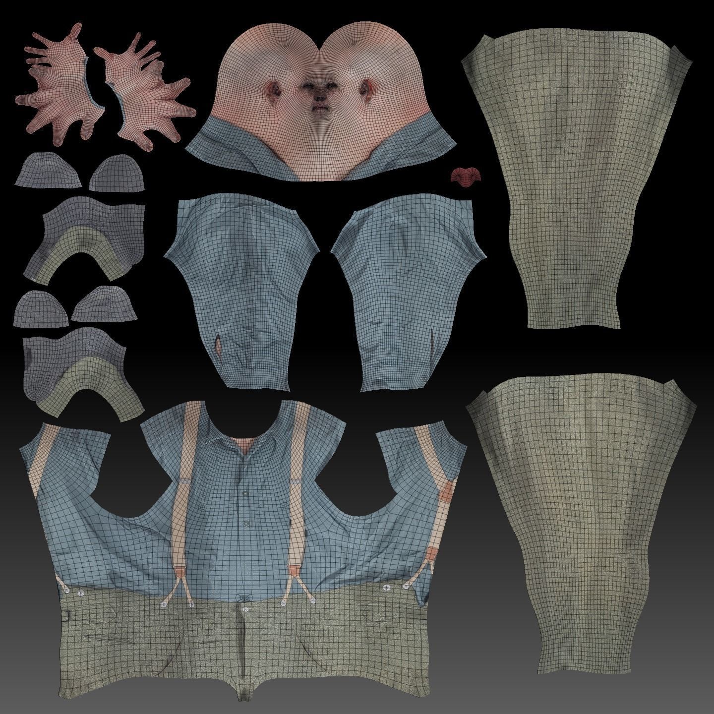 Bald man in shirt and pants with suspenders 182 Low-poly 3D model_7