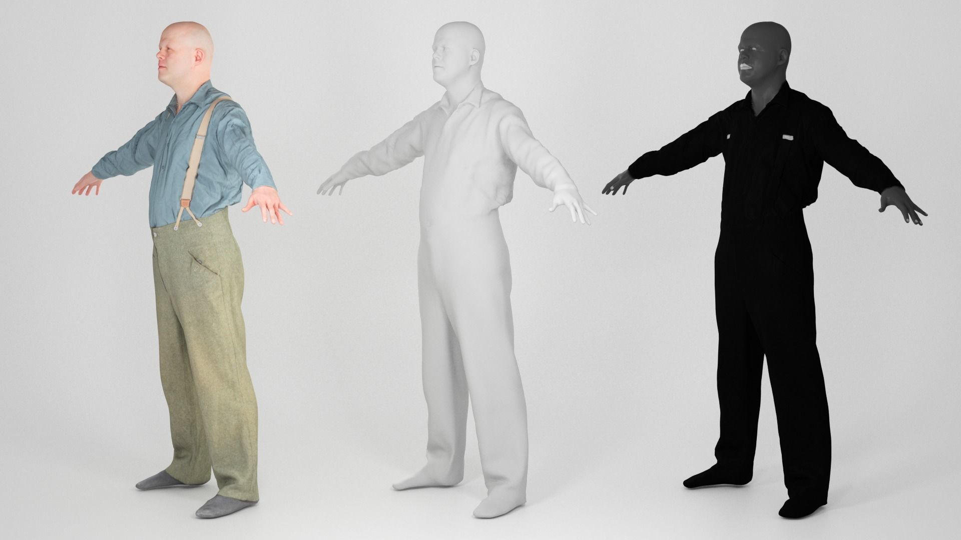 Bald man in shirt and pants with suspenders 182 Low-poly 3D model_4
