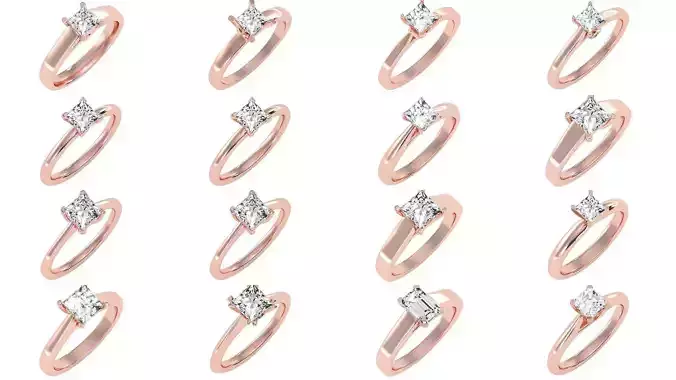 93 Princess Cut  solitaire wedding engagement ring 3D Model Collection