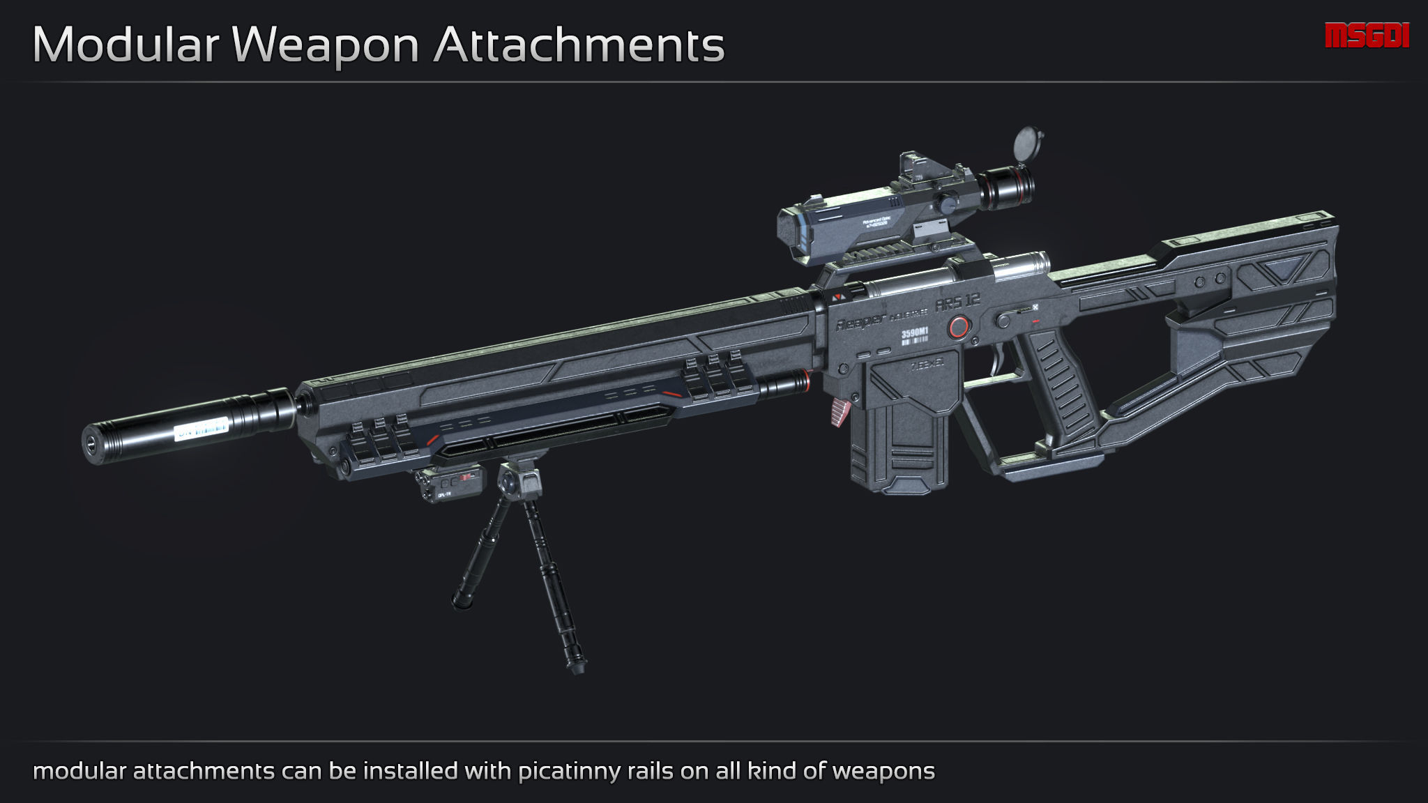 Scifi Modular Weapon Attachments Low-poly 3D model_7