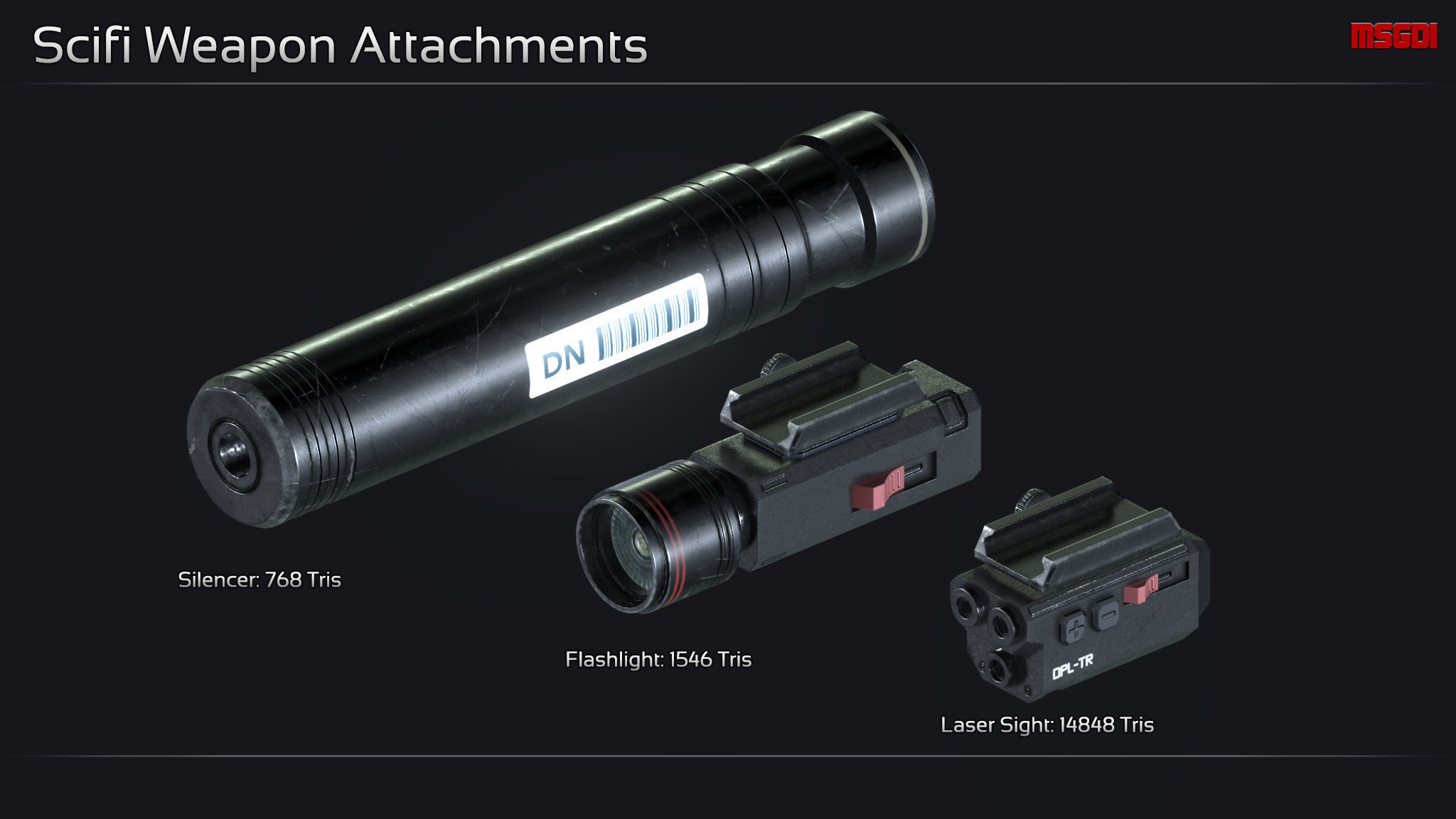 Scifi Modular Weapon Attachments Low-poly 3D model_3
