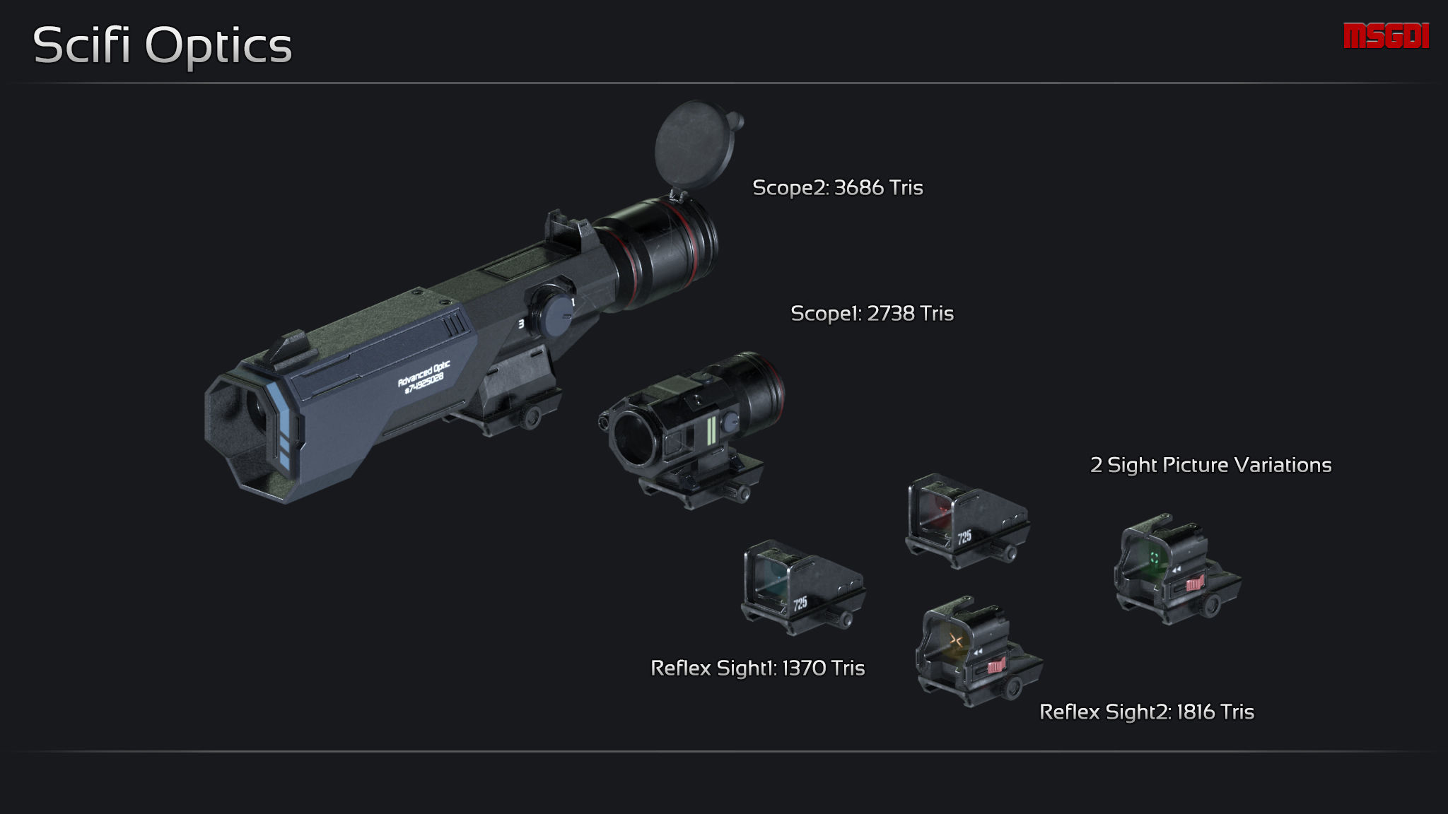 Scifi Modular Weapon Attachments Low-poly 3D model_1