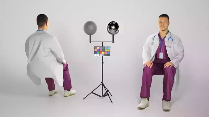 Young doctor in purple uniform sitting on the chair 183 Low-poly 3D model