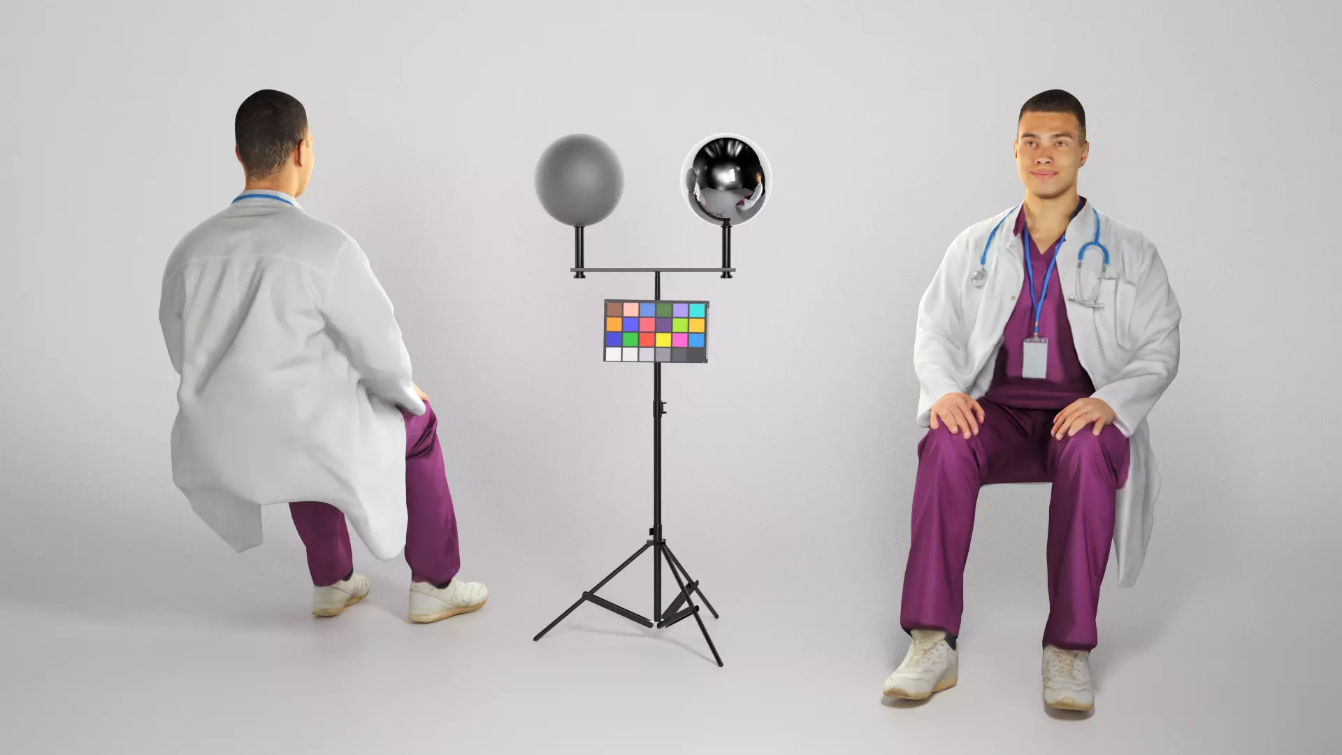 Young doctor in purple uniform sitting on the chair 183 Low-poly 3D model