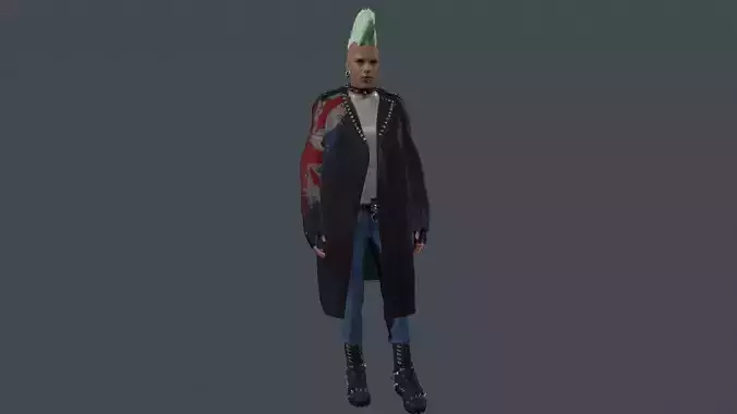 3d model Punk man with hair and jeans Low-poly 3D model