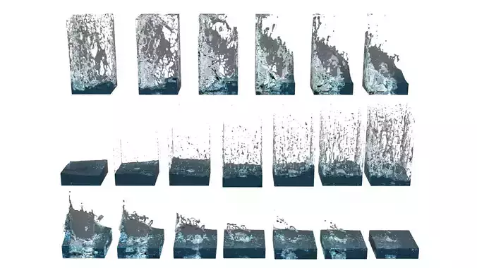 Animated Water - isometric cubes - realistic splash effects 3D model