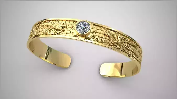 Bracelet gold cuff with diamond in center