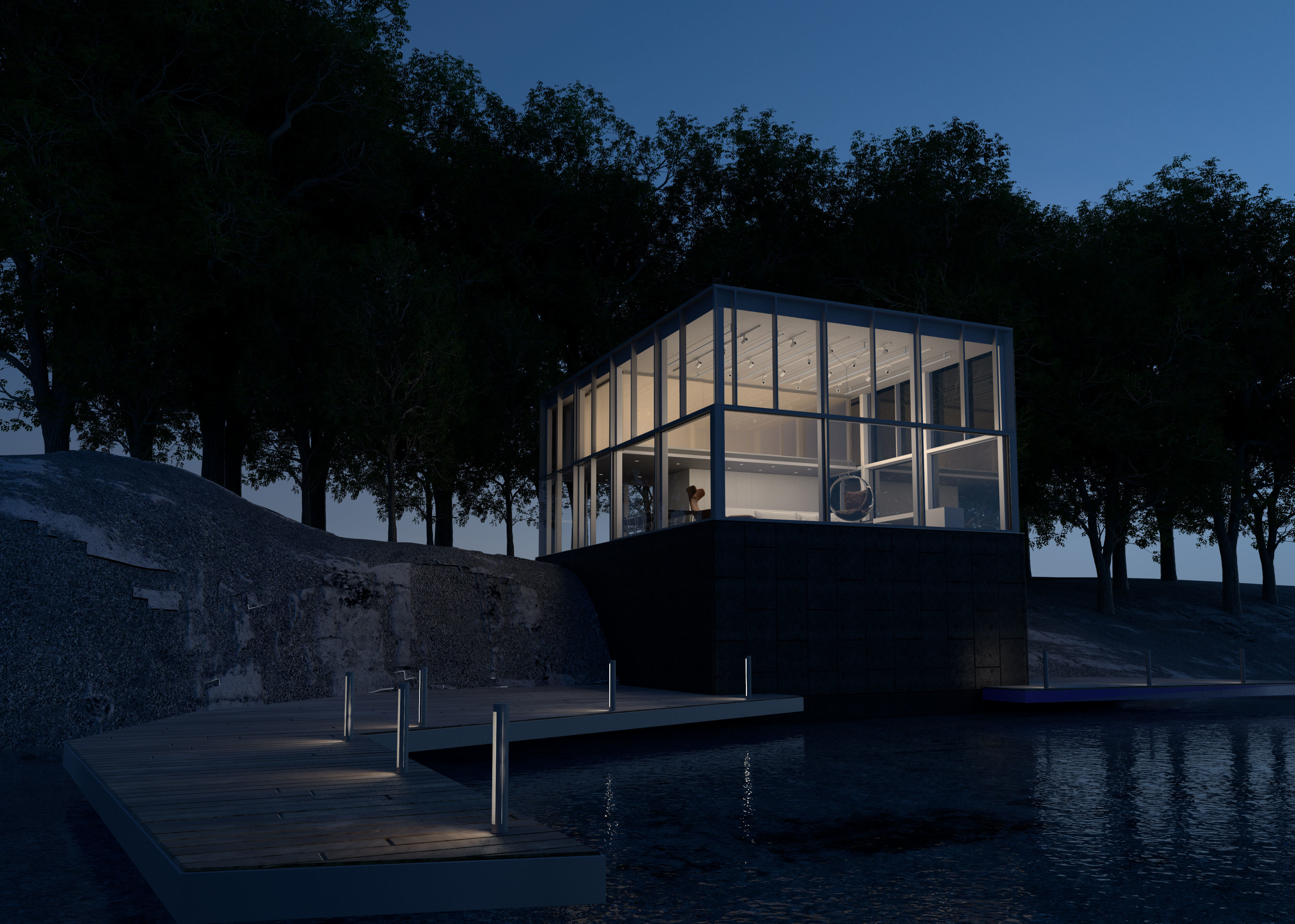 Glass House Escena Modelado 3D 3D model_1