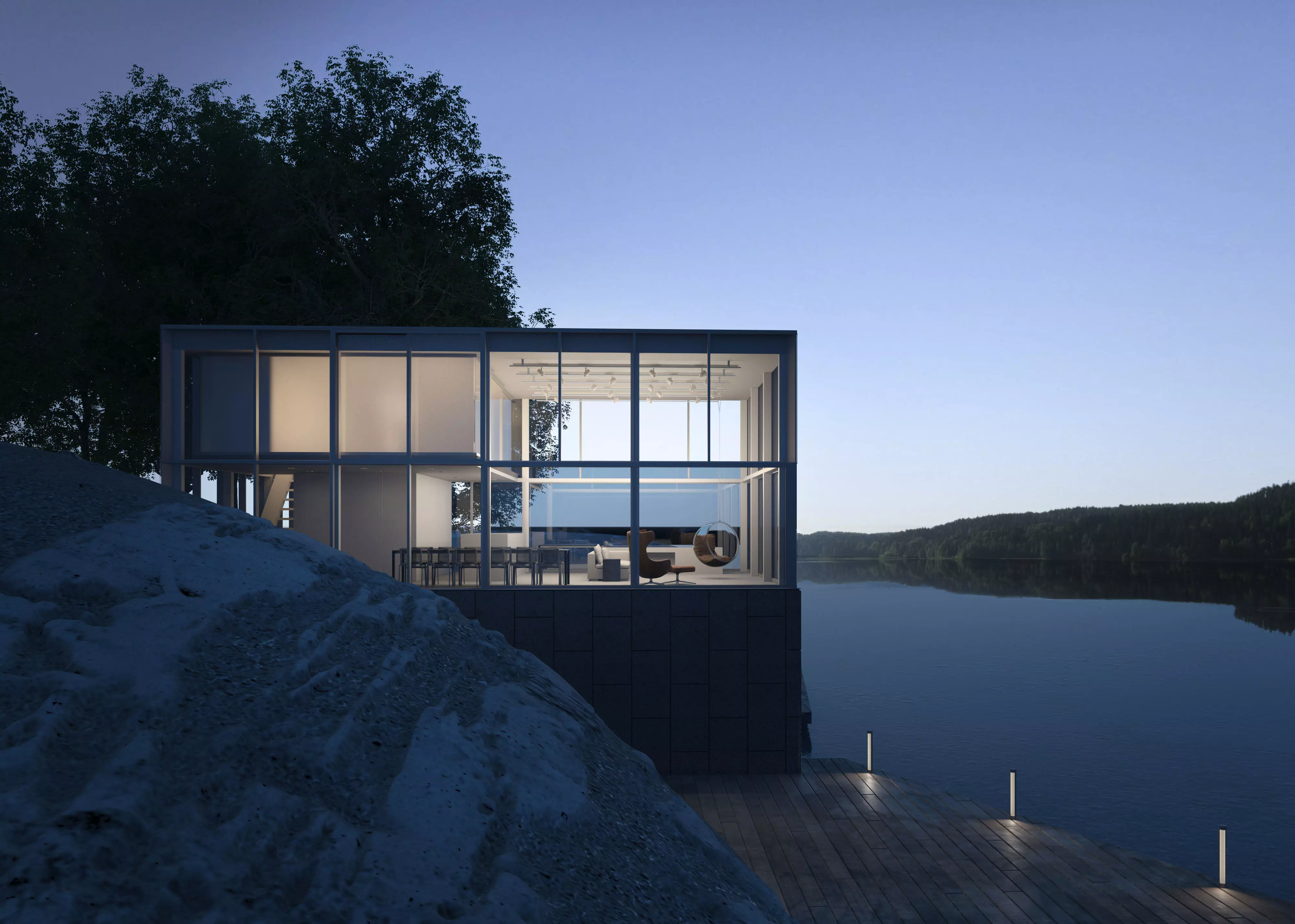 Glass House Escena Modelado 3D 3D model_0