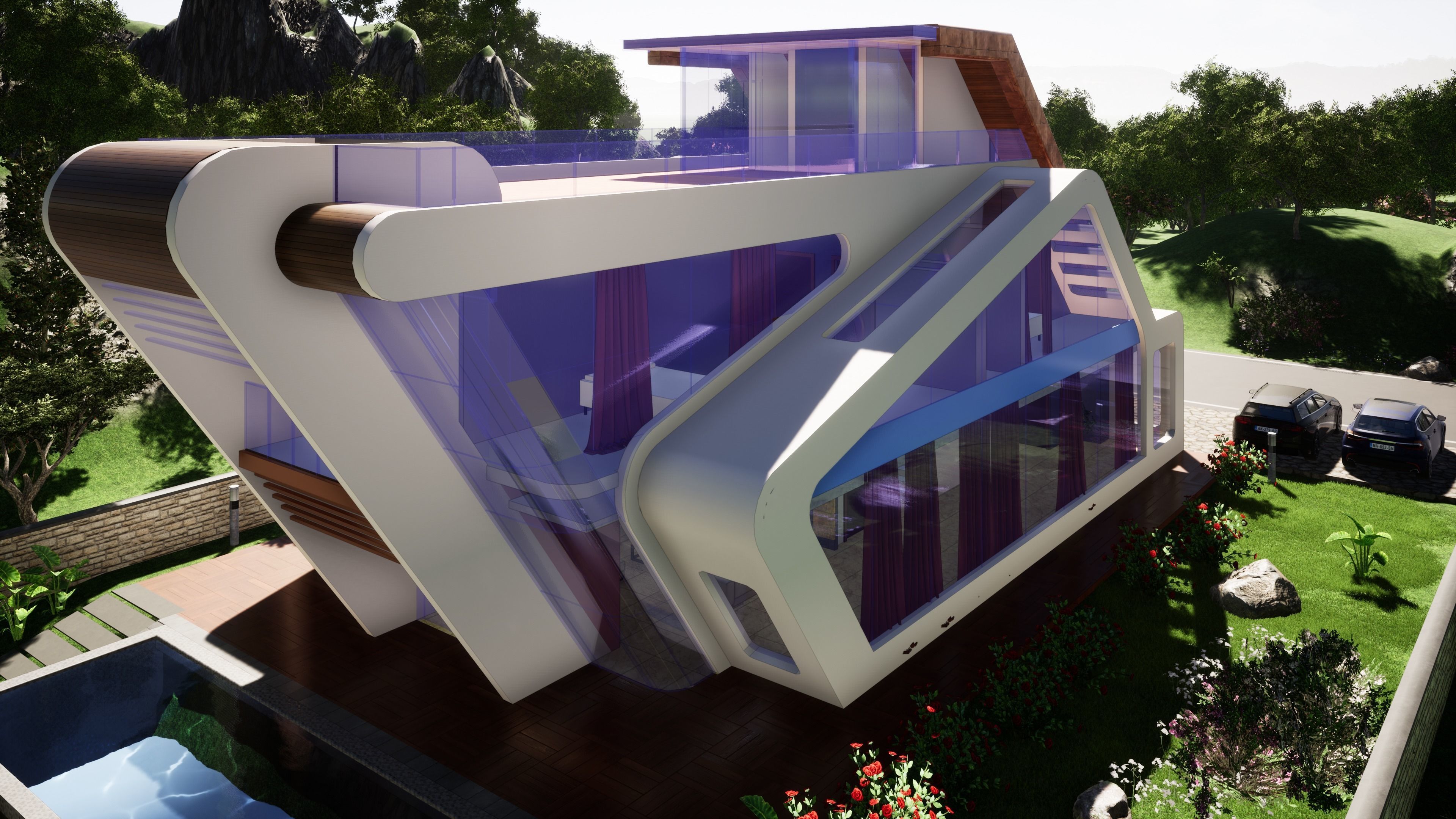 Villa modern house with roof 3D model_3