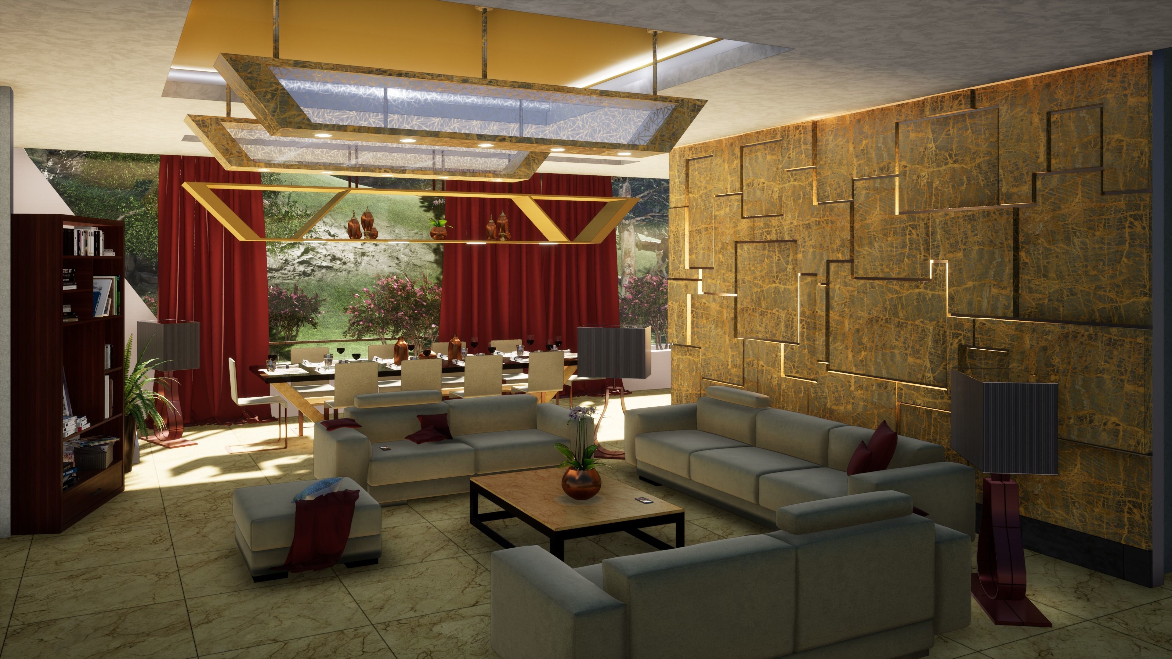 Villa modern house with roof 3D model_1