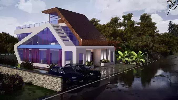 Villa modern house with roof
