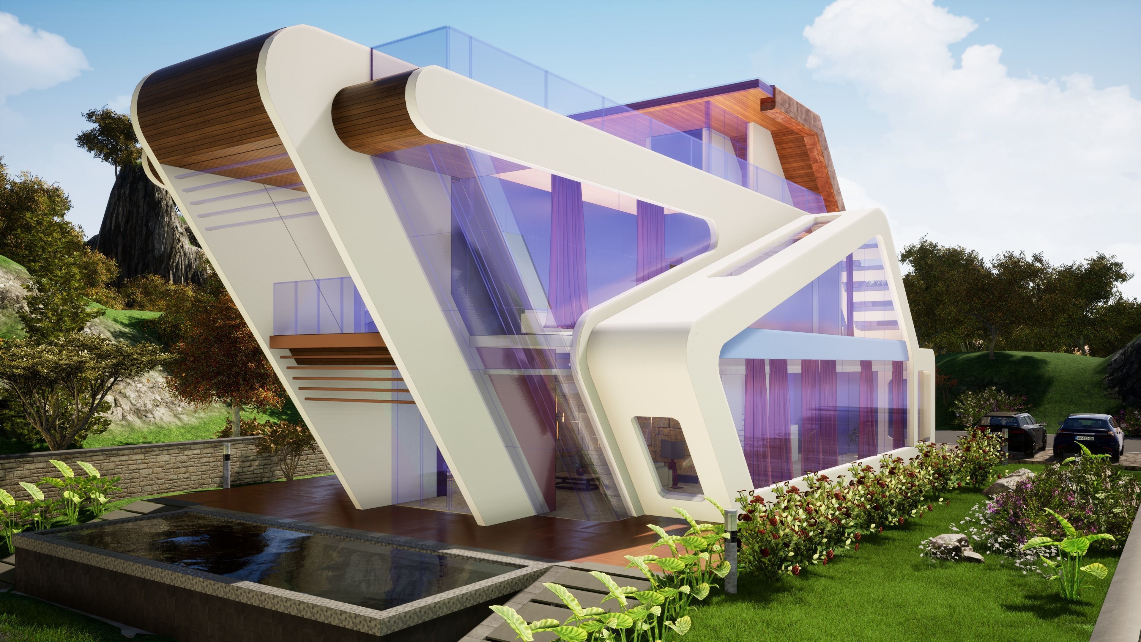 Villa modern house with roof 3D model_2