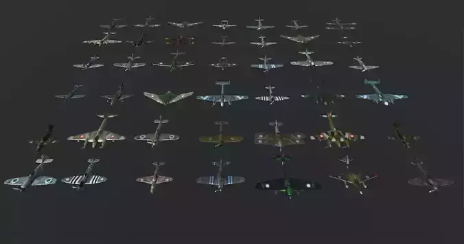 Pack of realistic pbr 42 low poly game AR VR ready aircraft