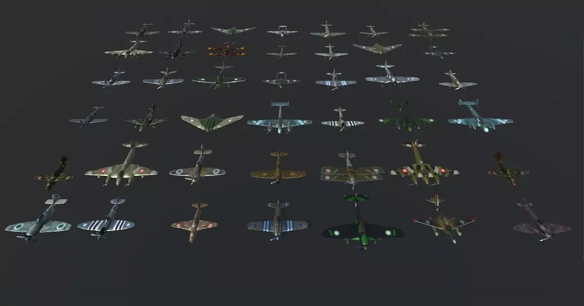 Pack of realistic pbr 42 low poly game AR VR ready aircraft Low-poly 3D model_0
