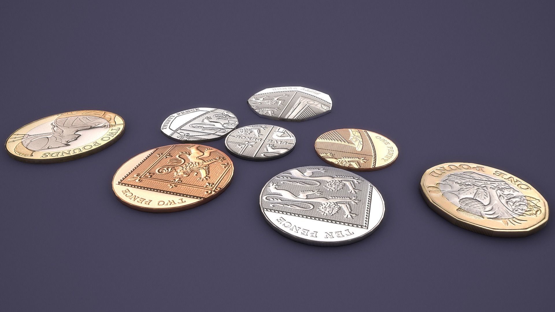 UK Coin Set Low-poly 3D model_4