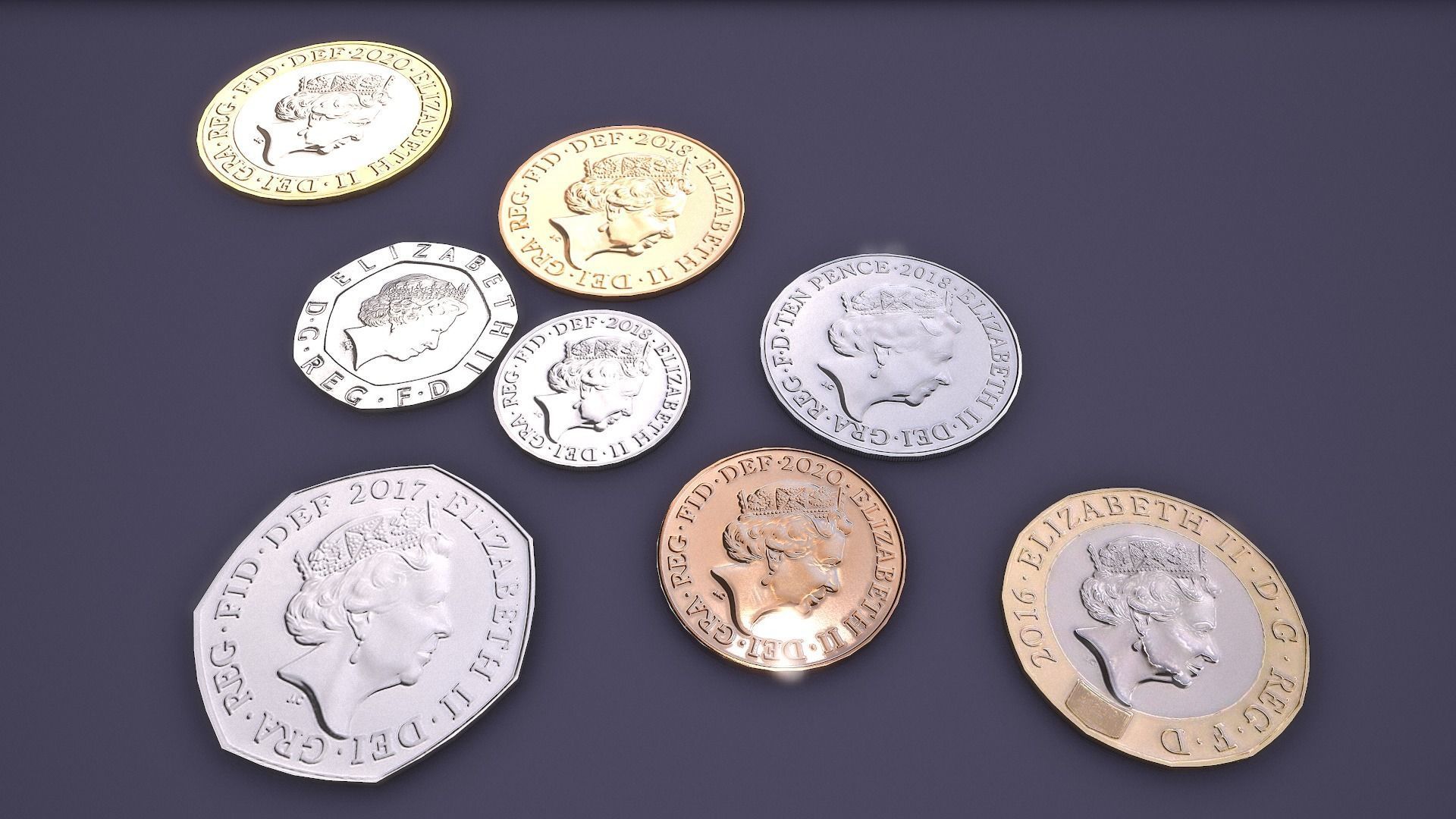 UK Coin Set Low-poly 3D model_6