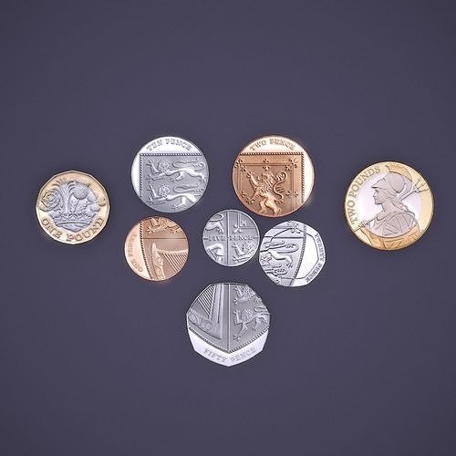 UK Coin Set Low-poly 3D model