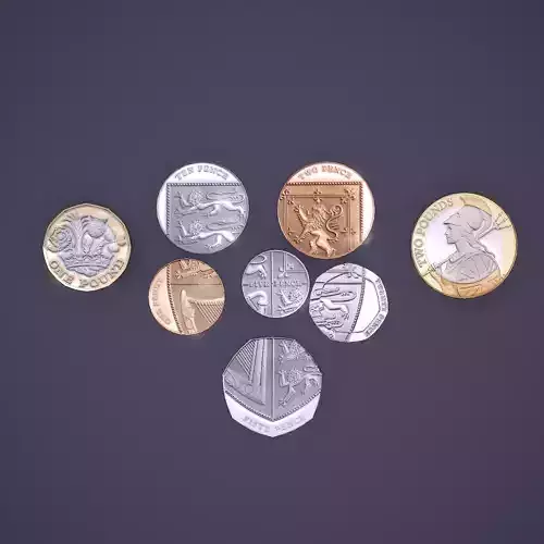 UK Coin Set Low-poly 3D model