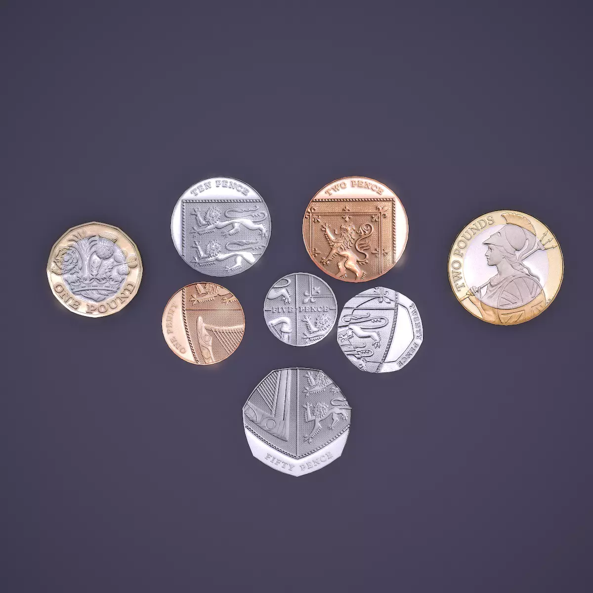 UK Coin Set Low-poly 3D model_0