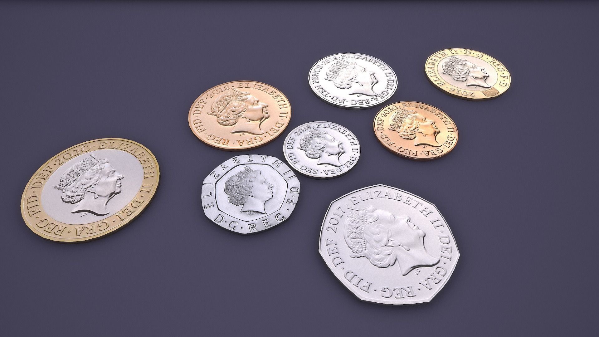 UK Coin Set Low-poly 3D model_5