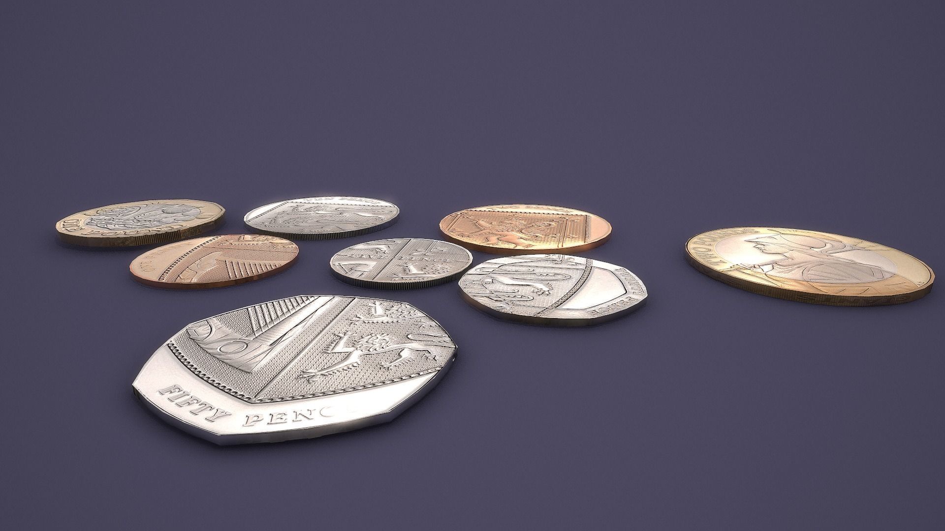 UK Coin Set Low-poly 3D model_28