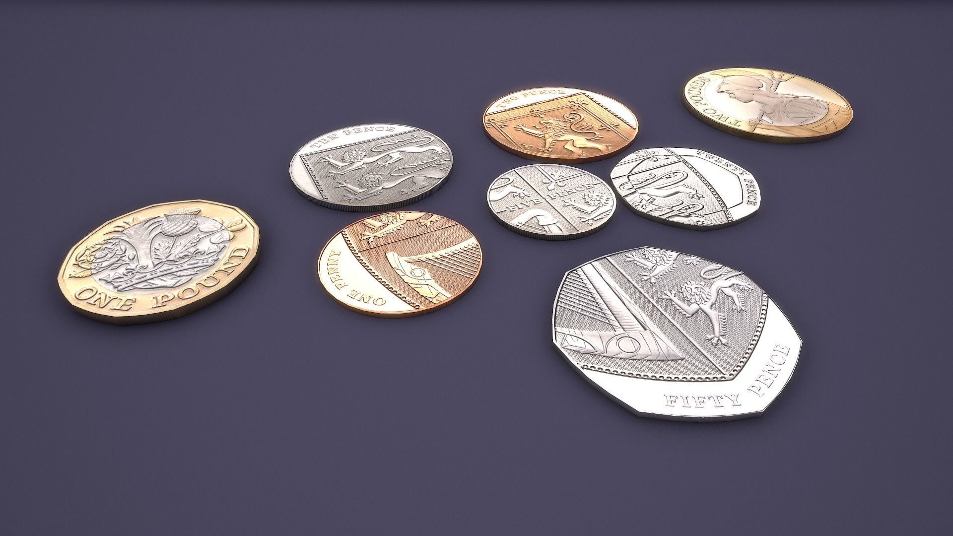 UK Coin Set Low-poly 3D model_2
