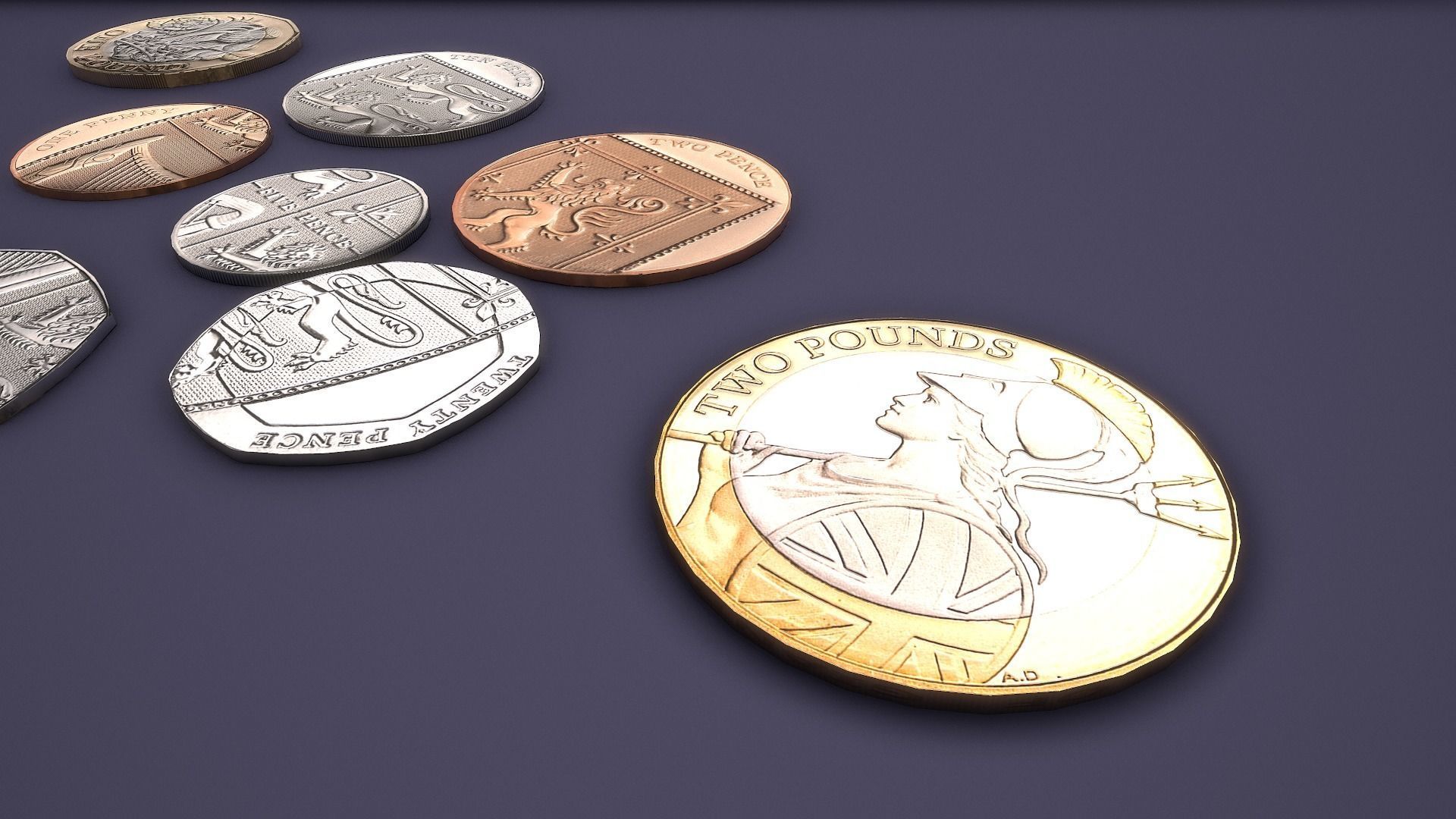 UK Coin Set Low-poly 3D model_3