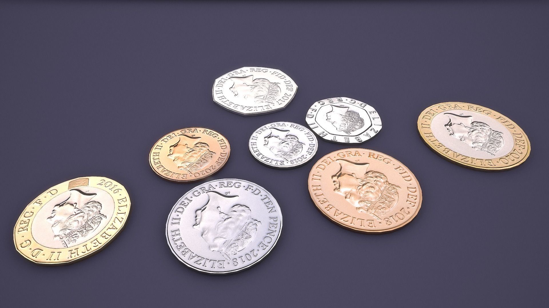 UK Coin Set Low-poly 3D model_7