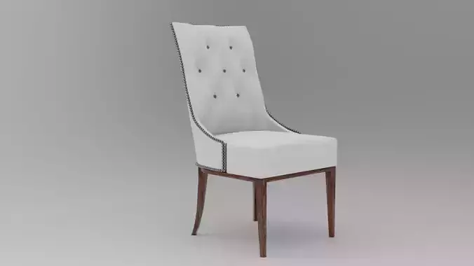 Elegant chair with white fabric and wood legs 3D model