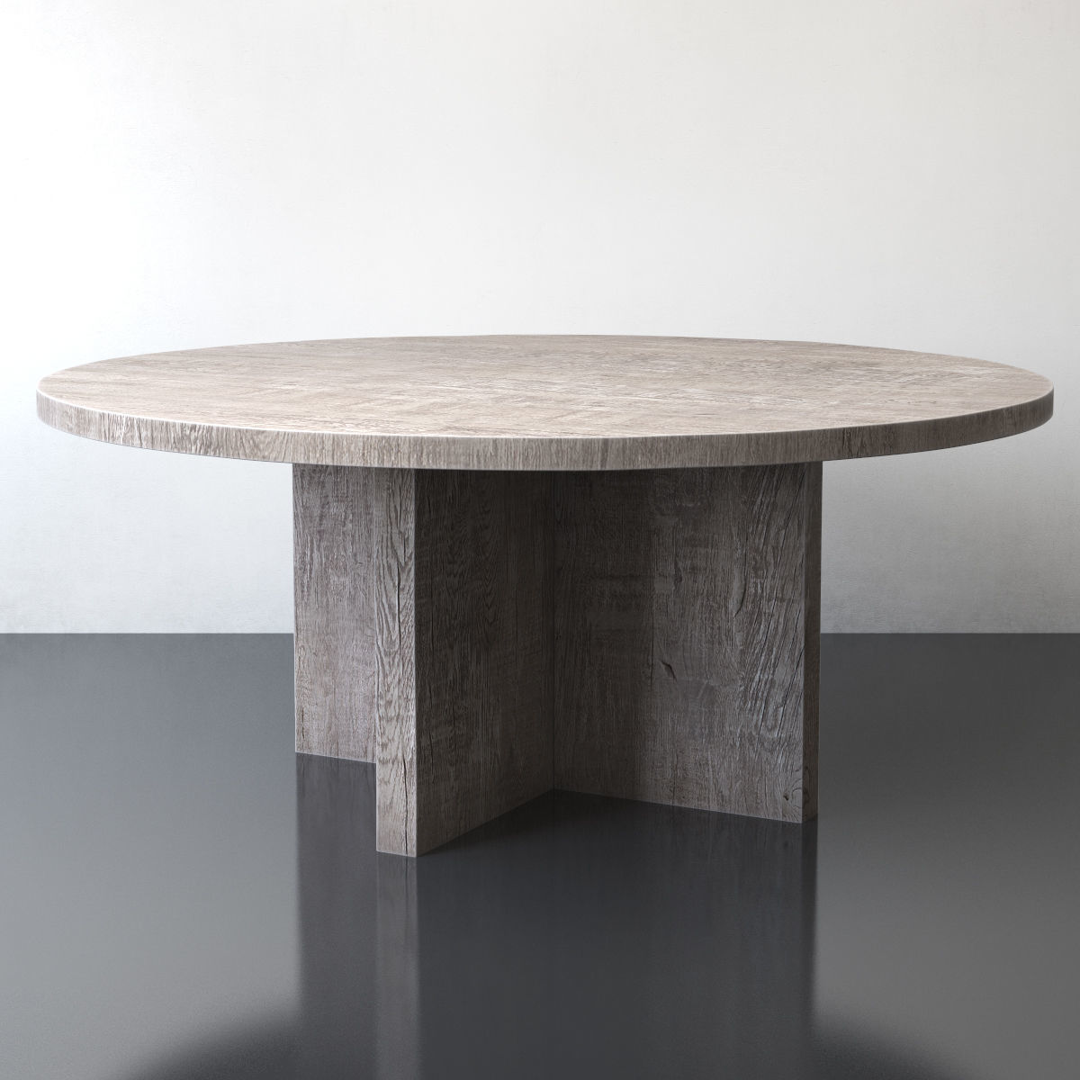 RECLAIMED RUSSIAN OAK PLANK ROUND DINING TABLE Gray 3D model_3