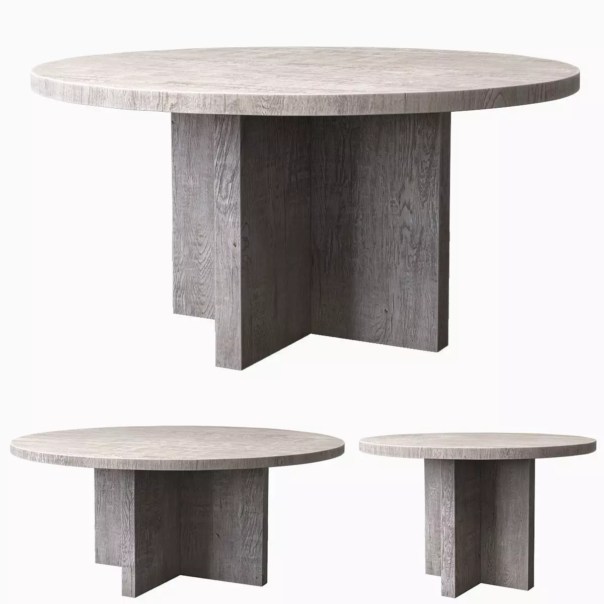 RECLAIMED RUSSIAN OAK PLANK ROUND DINING TABLE Gray 3D model_0