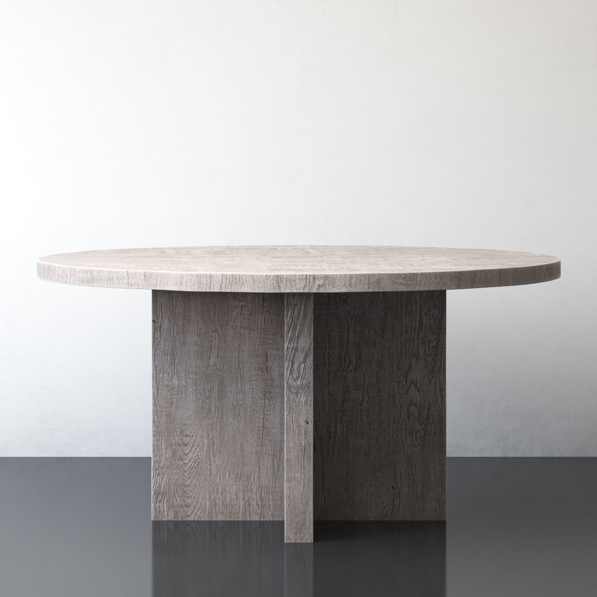 RECLAIMED RUSSIAN OAK PLANK ROUND DINING TABLE Gray 3D model_4