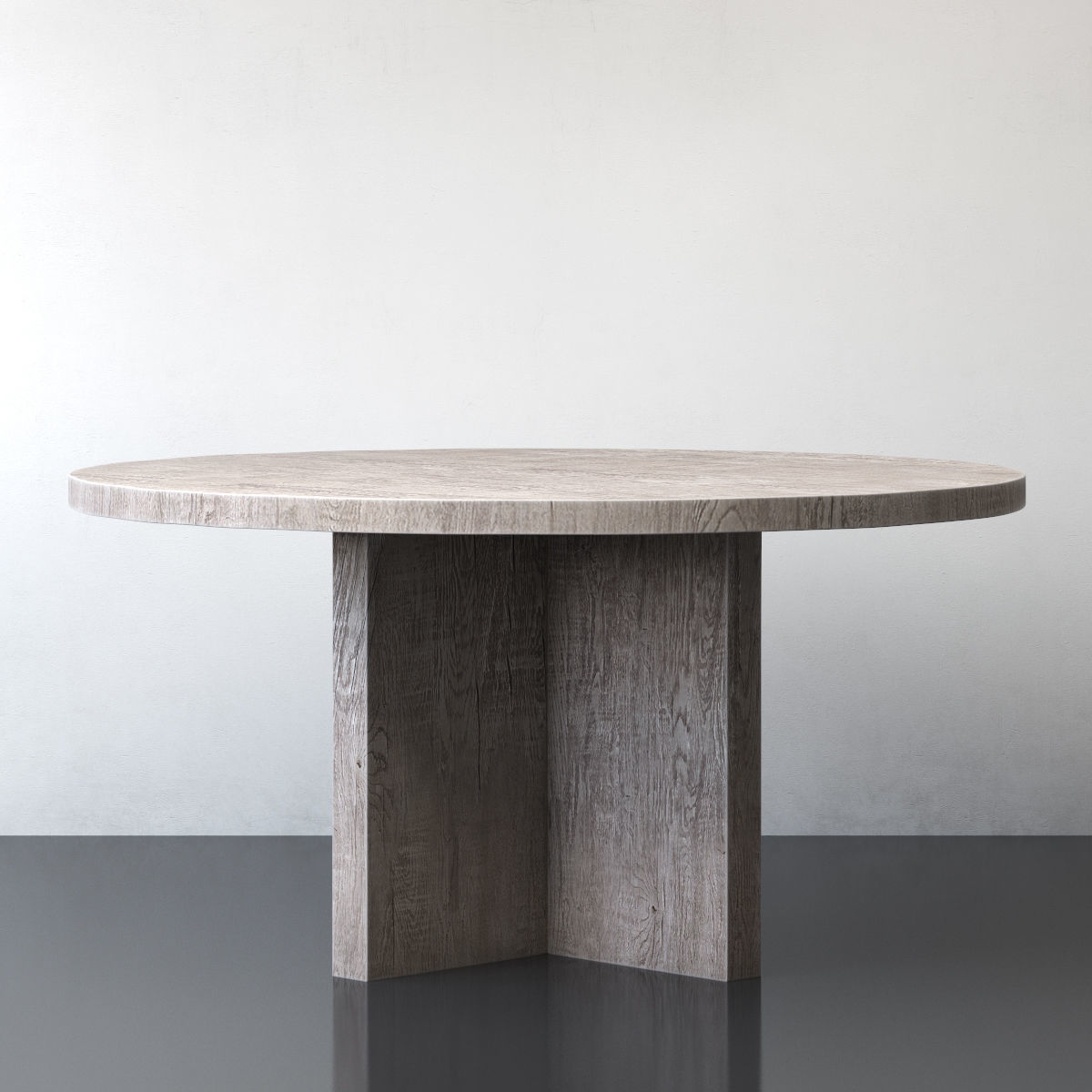 RECLAIMED RUSSIAN OAK PLANK ROUND DINING TABLE Gray 3D model_5