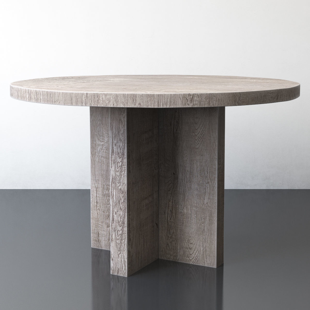 RECLAIMED RUSSIAN OAK PLANK ROUND DINING TABLE Gray 3D model_2