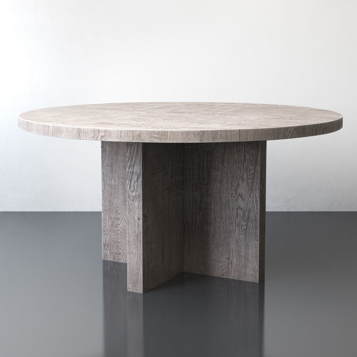 RECLAIMED RUSSIAN OAK PLANK ROUND DINING TABLE Gray 3D model_1