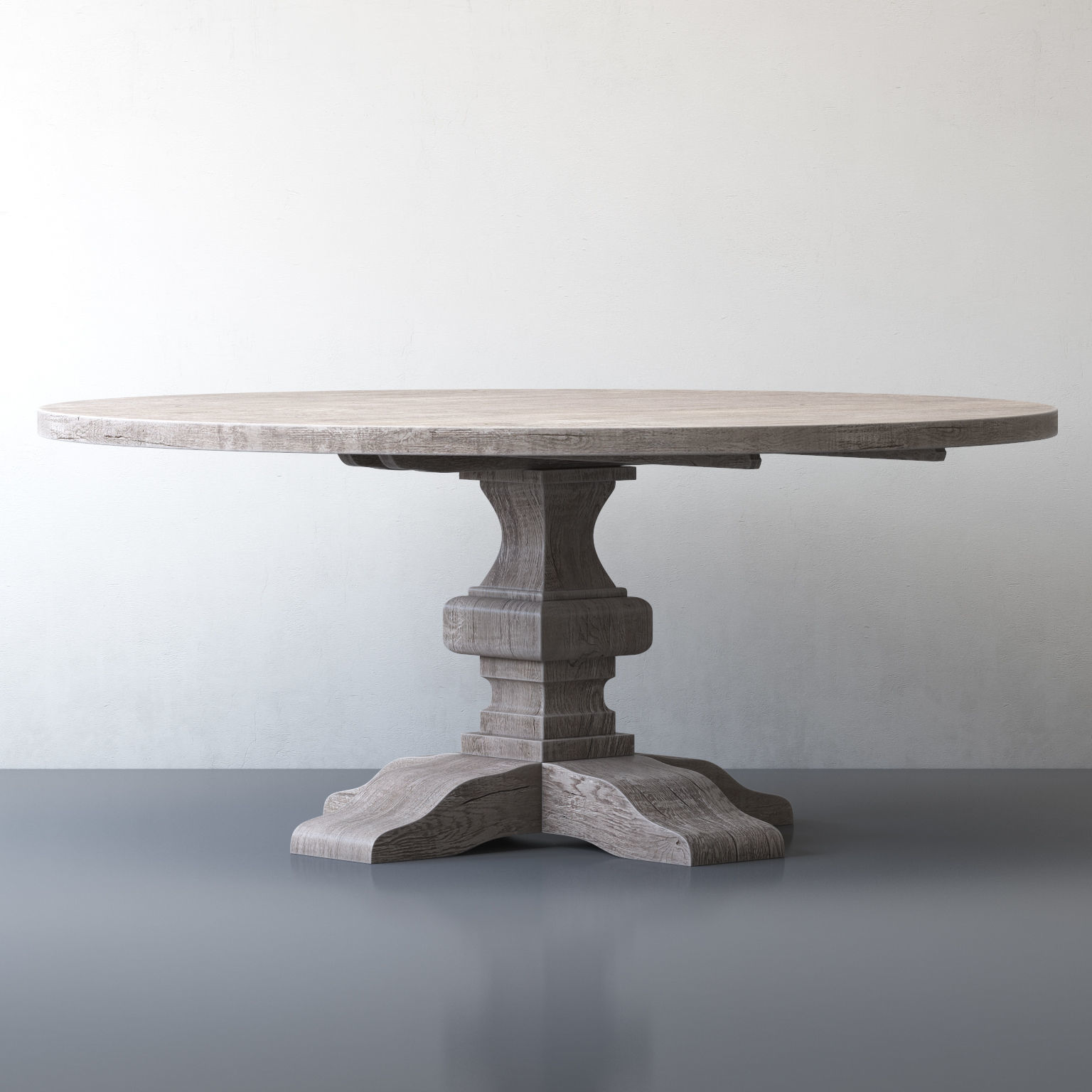 RECLAIMED RUSSIAN OAK BALUSTER ROUND DINING TABLE Grey 3D model_4