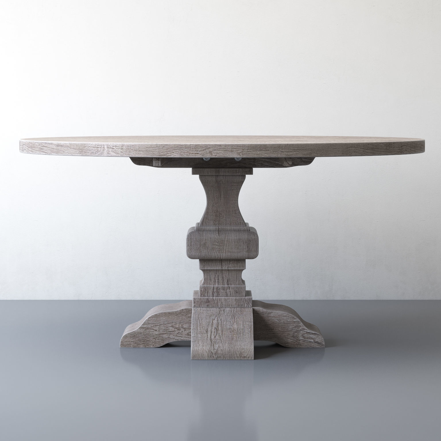 RECLAIMED RUSSIAN OAK BALUSTER ROUND DINING TABLE Grey 3D model_2