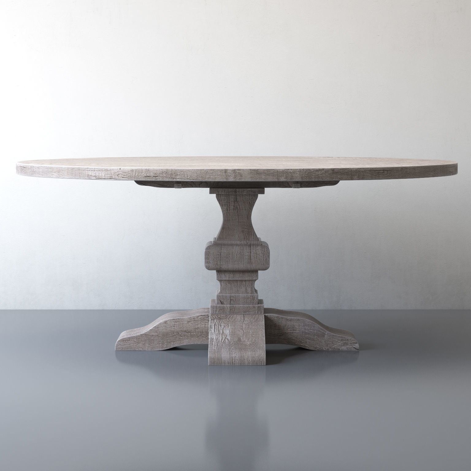 RECLAIMED RUSSIAN OAK BALUSTER ROUND DINING TABLE Grey 3D model_5