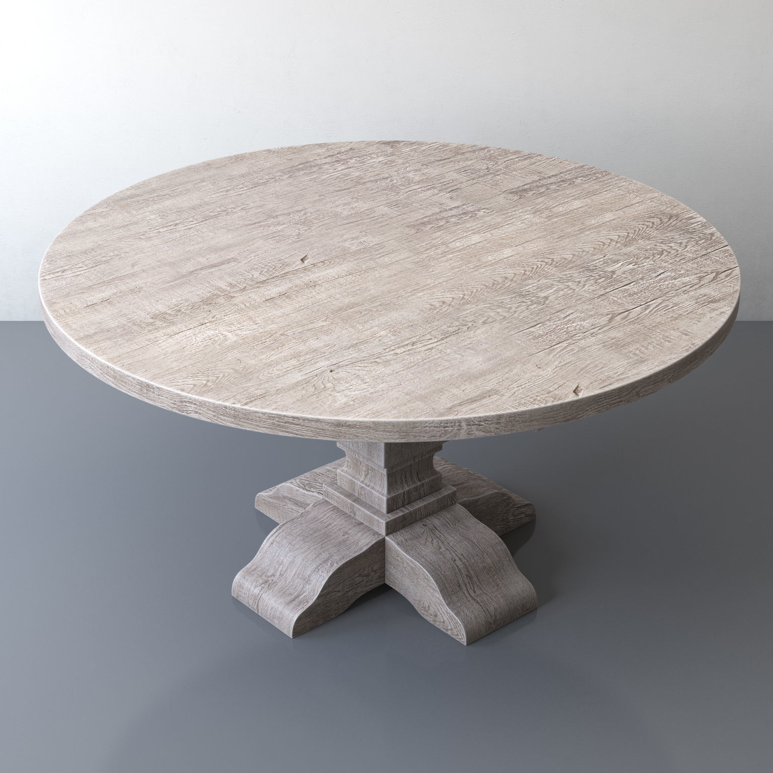 RECLAIMED RUSSIAN OAK BALUSTER ROUND DINING TABLE Grey 3D model_3