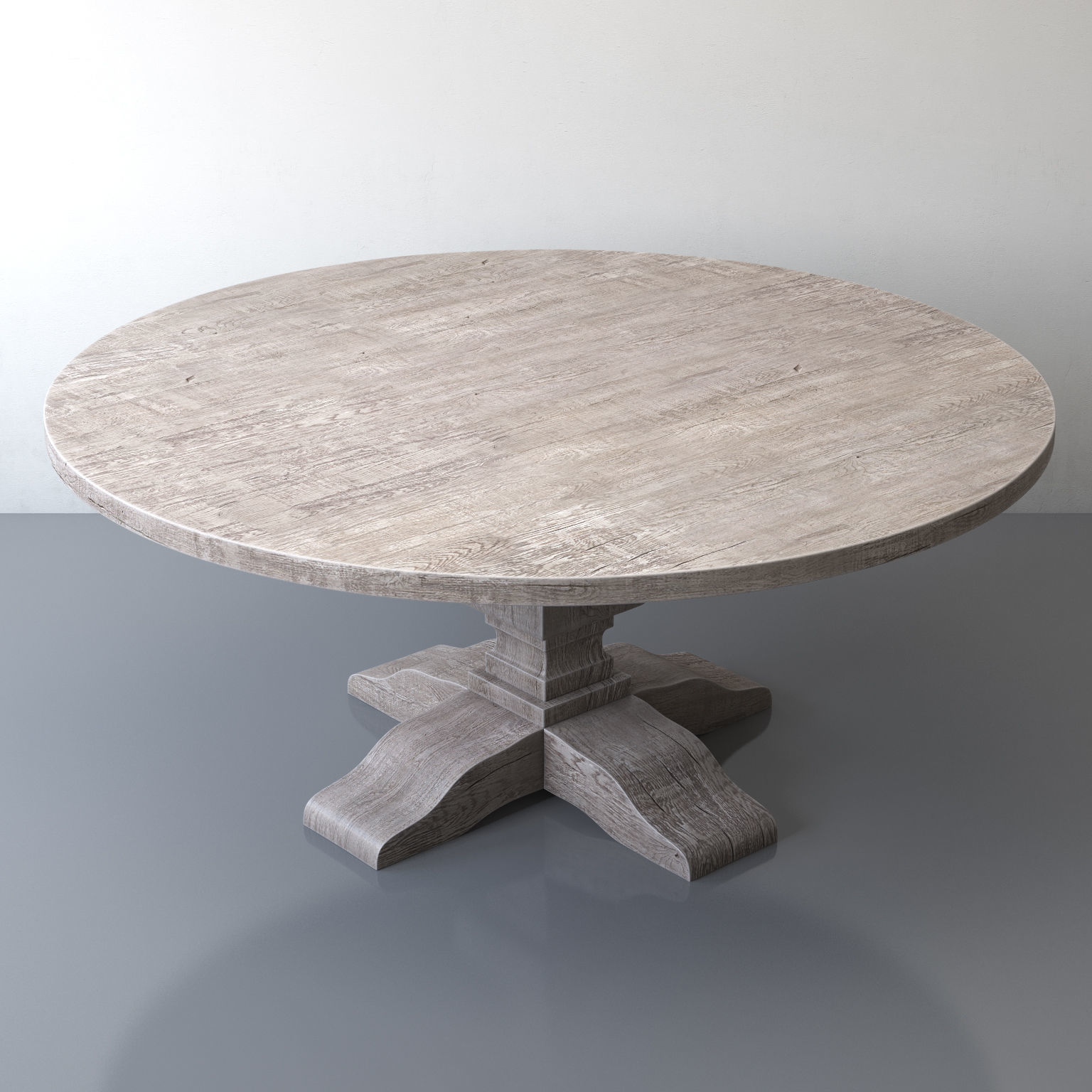 RECLAIMED RUSSIAN OAK BALUSTER ROUND DINING TABLE Grey 3D model_6