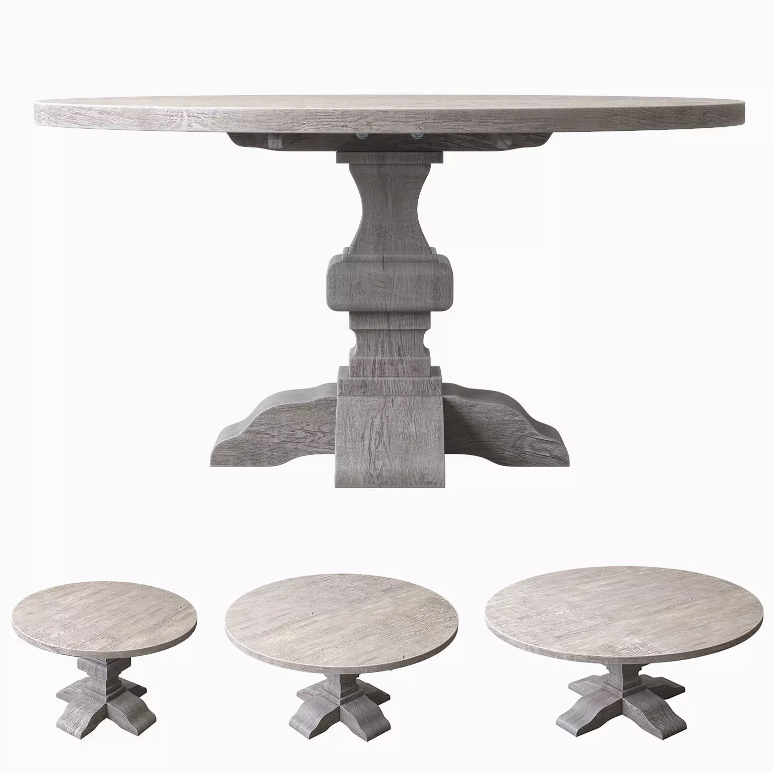 RECLAIMED RUSSIAN OAK BALUSTER ROUND DINING TABLE Grey 3D model_0
