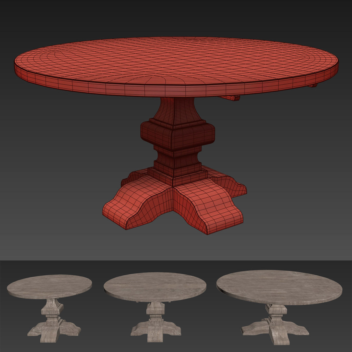 RECLAIMED RUSSIAN OAK BALUSTER ROUND DINING TABLE Grey 3D model_15