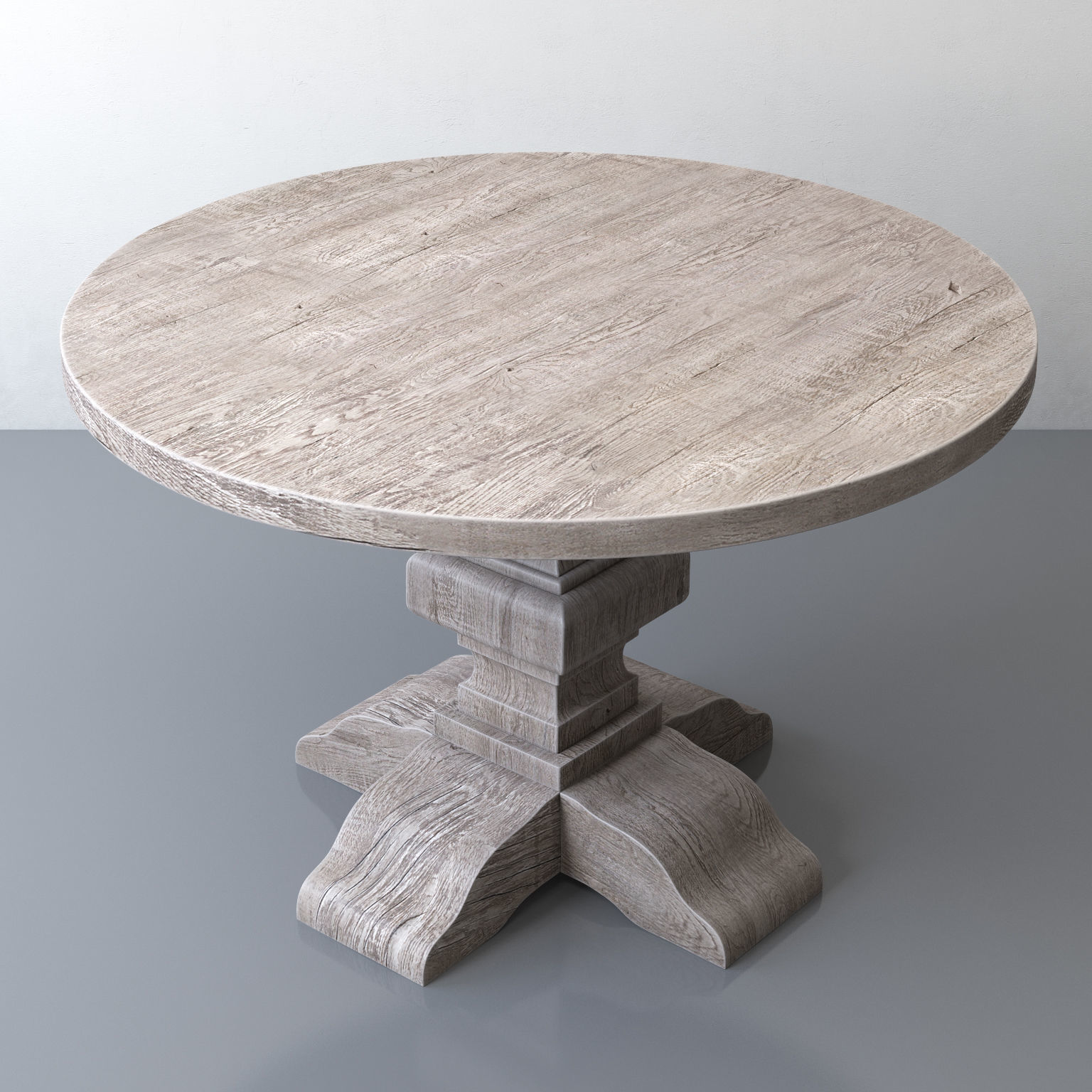 RECLAIMED RUSSIAN OAK BALUSTER ROUND DINING TABLE Grey 3D model_9