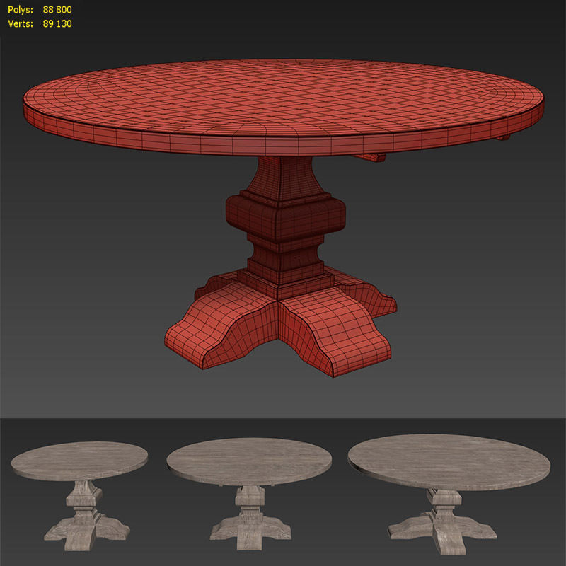RECLAIMED RUSSIAN OAK BALUSTER ROUND DINING TABLE Grey 3D model_16