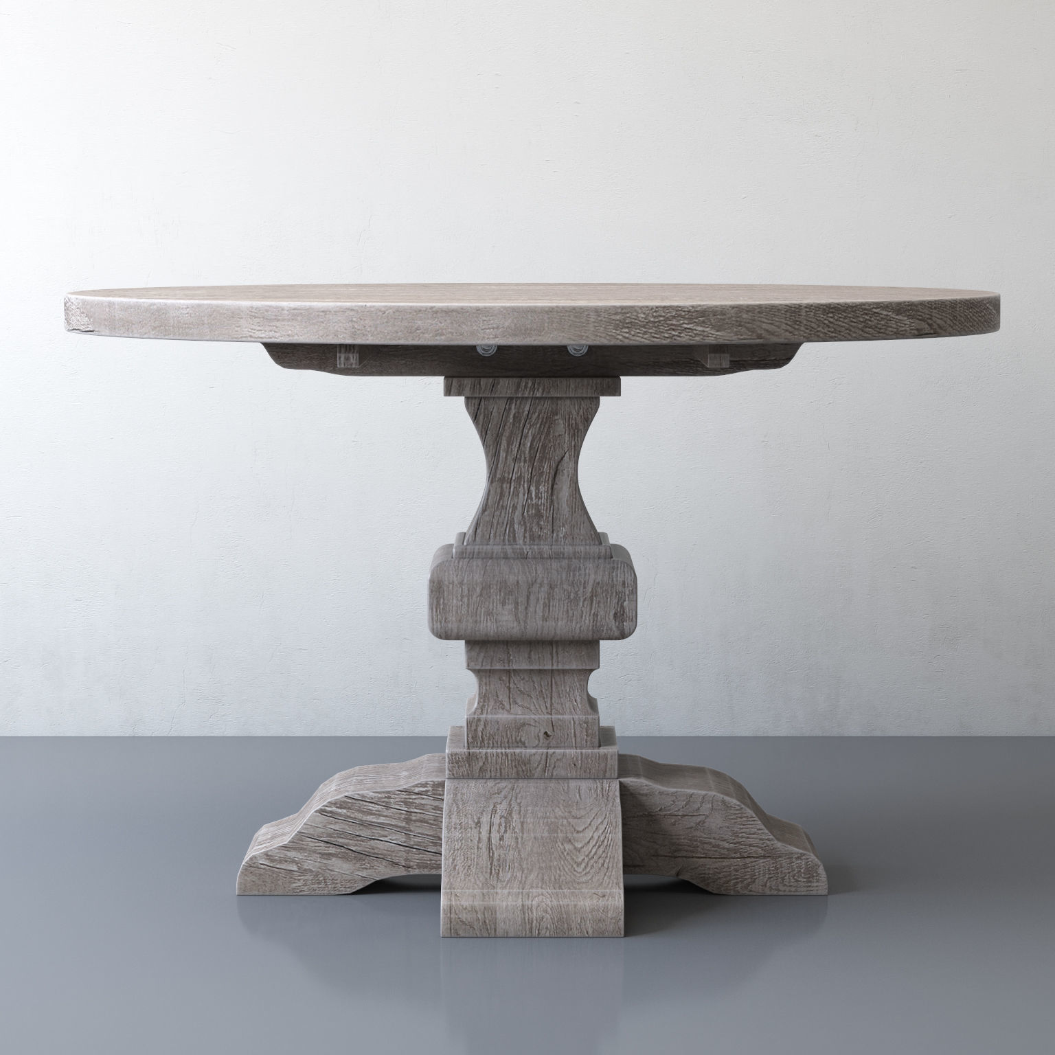 RECLAIMED RUSSIAN OAK BALUSTER ROUND DINING TABLE Grey 3D model_8